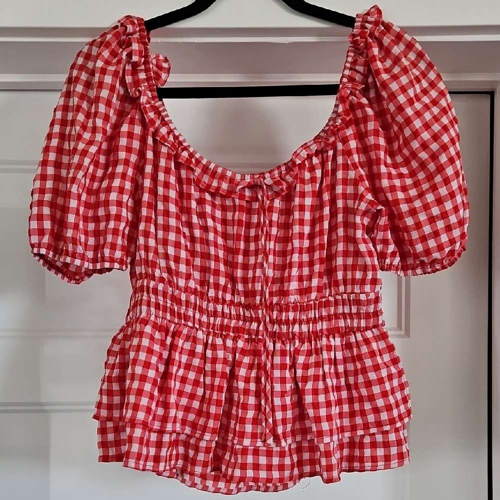 Red Gingham Anthropologie Top
